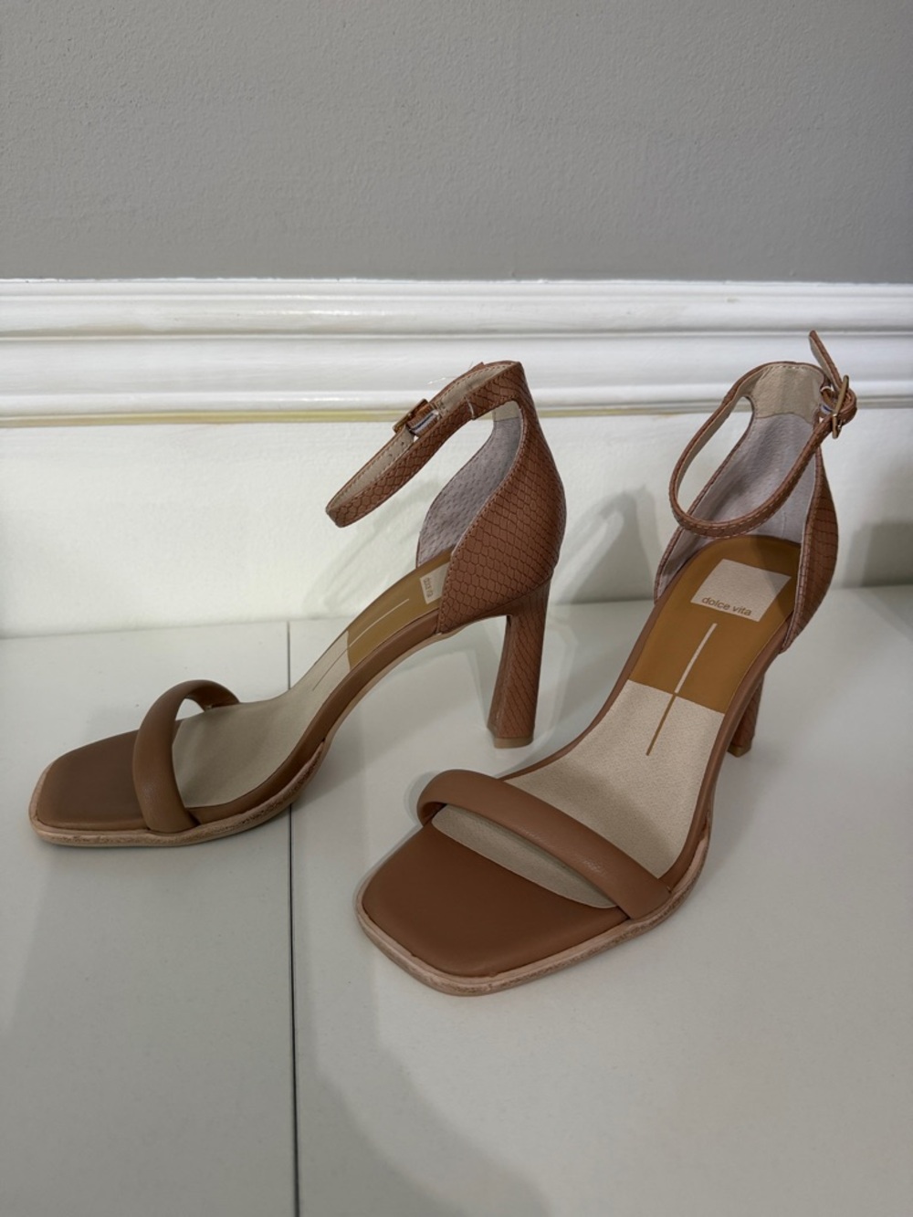 Dolce Vita Cognac Brown Strappy Block Heel Sandals